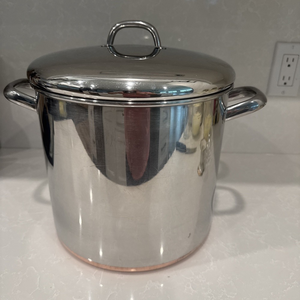 Revere Ware 12 Qt Stock Pot with Lid 1801 Copper Bottom Clinton IL USA With Lid - Picture 2 of 10